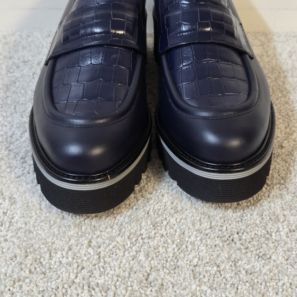 M. GEMÍ ELSA NAVY BLUE CROC‎ CHUNKY LEATHER LOAFERS WOMEN'S SZ 11 ( EU 42) - Picture 3 of 8